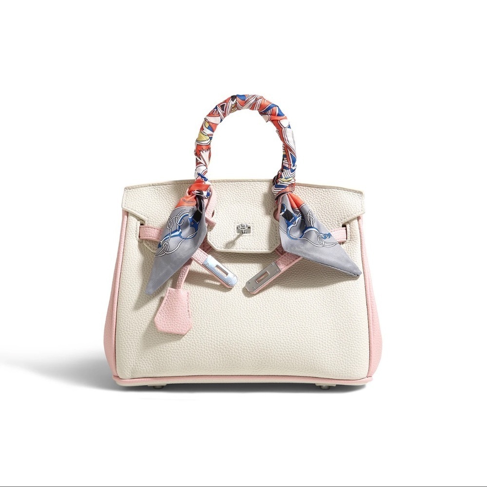Luxury Fashion Handbag, Original Design Crossbody Bag with Silk Scarf, silver